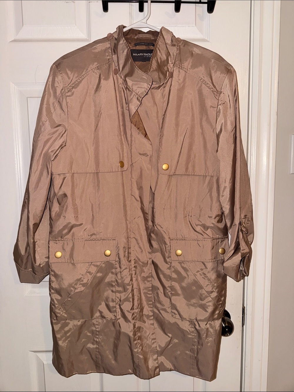 Hilary Radley Champagne Tan Bomber Jacket with Gold-Tone Snaps - Picture 1 of 7